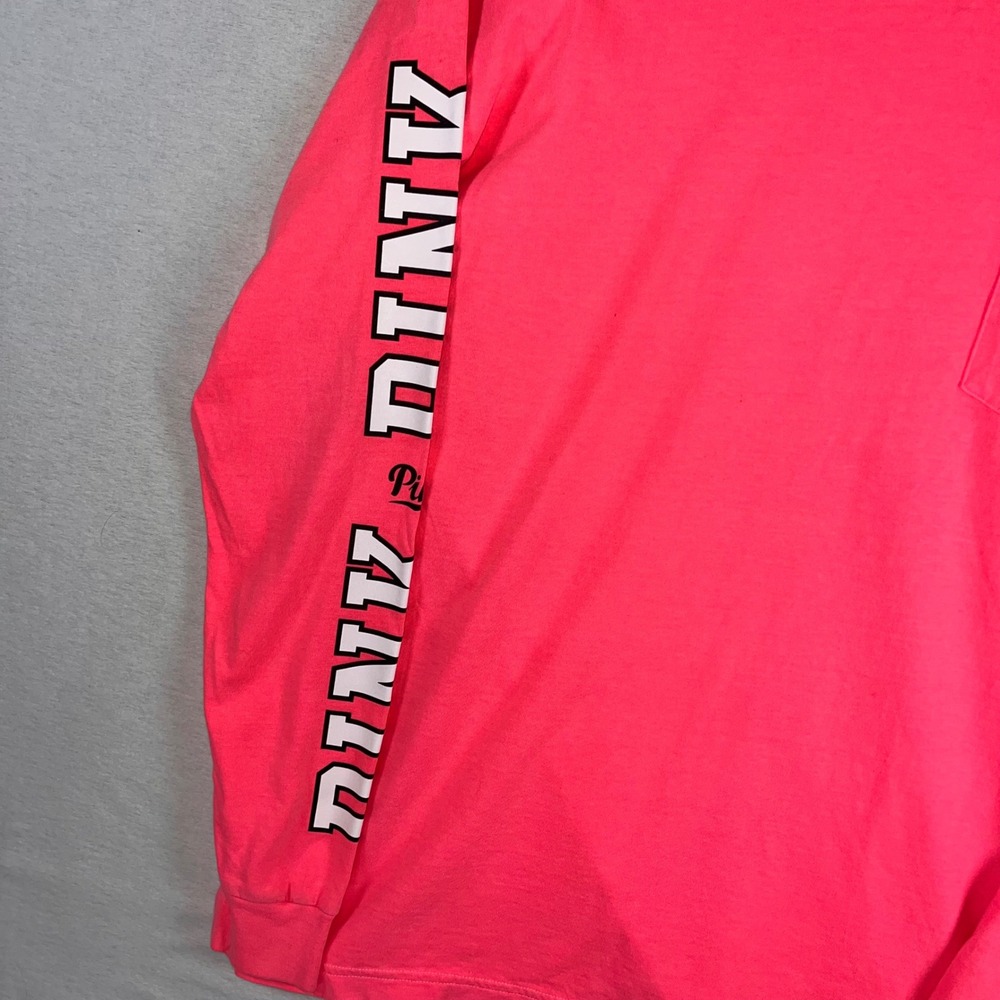 Y2K Victoria's Secret PINK Long Sleeve T Shirt Neon Pink Graphic Logo Size S - Picture 2 of 7